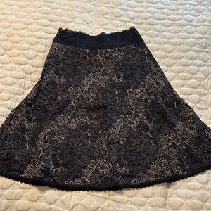CAbi Black Floral Lace A-Line Skirt